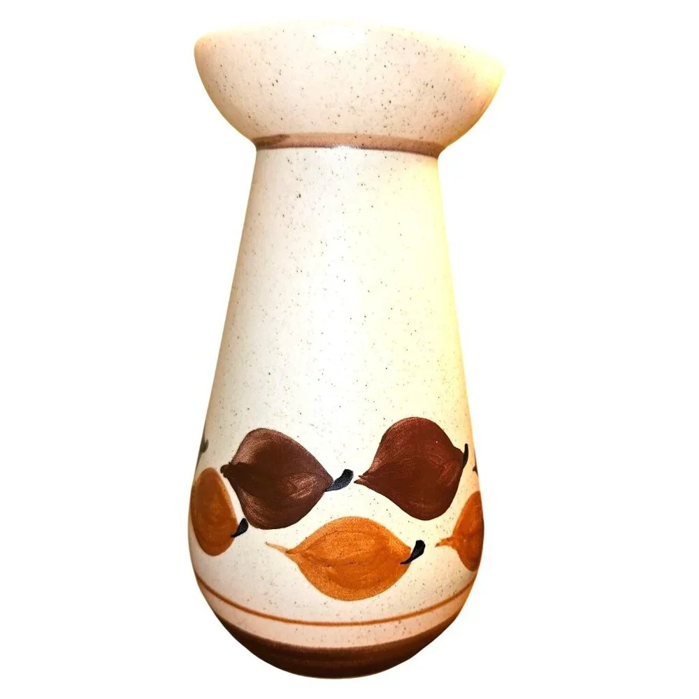 Vintage‎ Vase Secla Portugal Handcrafted Ceramic Brown & Gold Leaf Design MCM